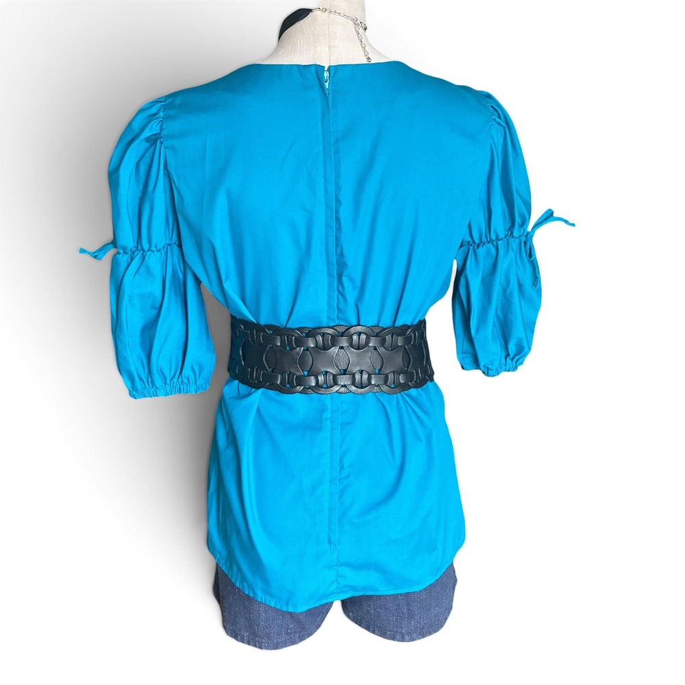 Vintage 70s Peasant Blouse Blue Poet Sleeve Boho Top Medium - Picture 5 of 9